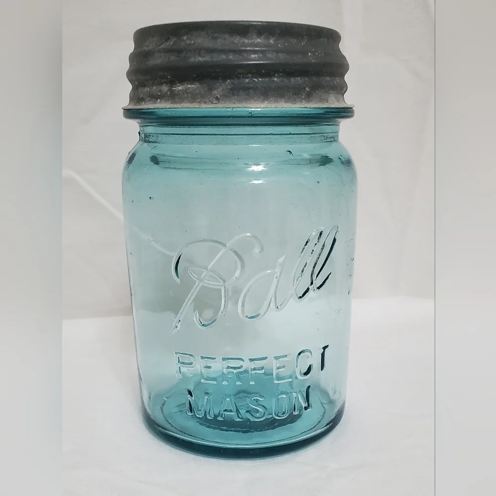 Vintage Ball Perfect Mason Aqua Glass Pint Jar #9